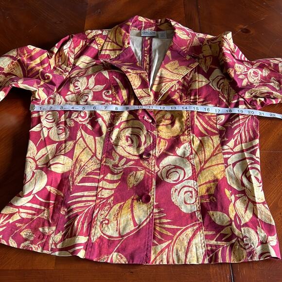Chico’s 2 Leaf Print Cotton Blend Jacket blazer Woman Size 12 Unlined 3/4 Sleeve - Picture 7 of 9